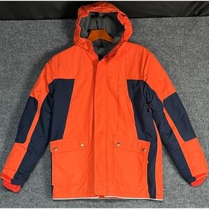 Lands End Kids Orange Navy Colorblock Hooded Winter Jacket Zip Up Size L 14 16